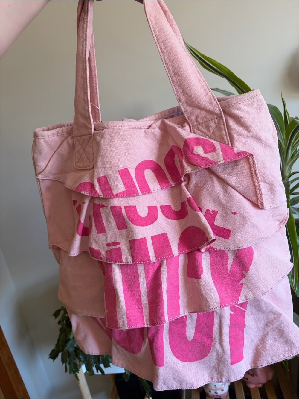 Juicy Couture Vintage Women's Pink Ruffle Canvas Tote Bag